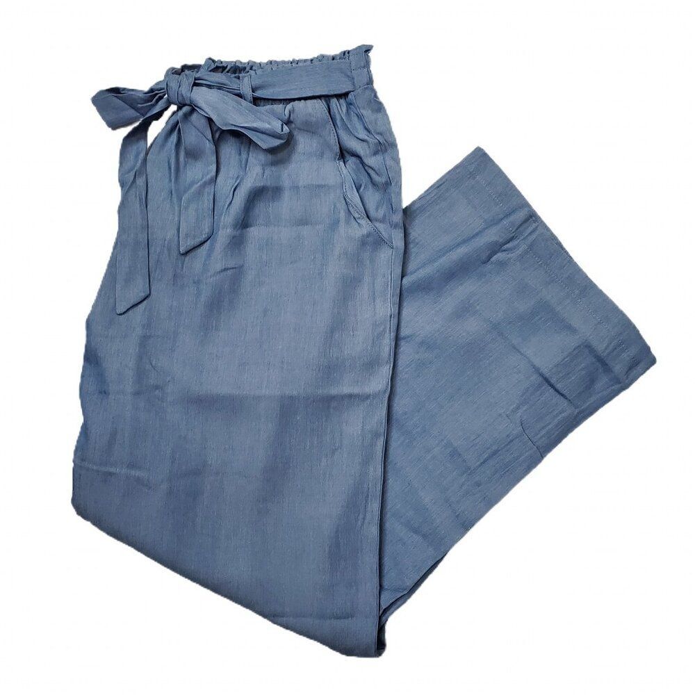 NEW 2XL LuLaRoe Denim Chambray Light Blue Pants Drawstring Paper Bag Dianne